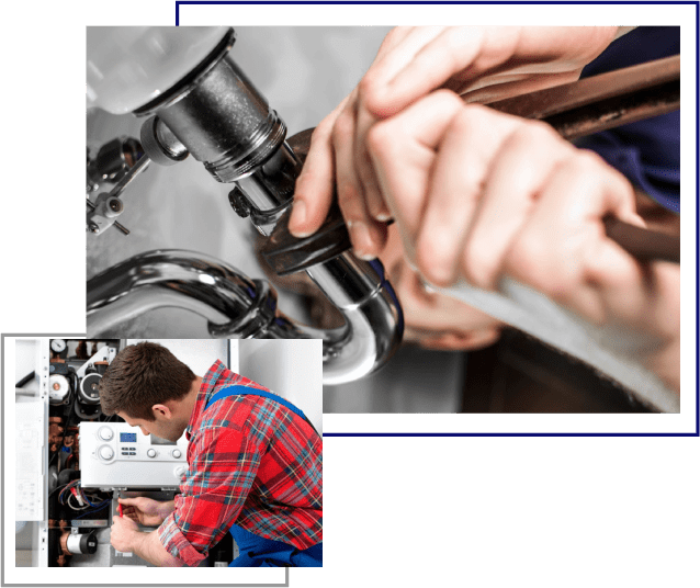 A man working on a pipe in front of a machine.